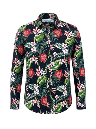 Mahalo Hawaiian Cotton L/S Shirt - Navy