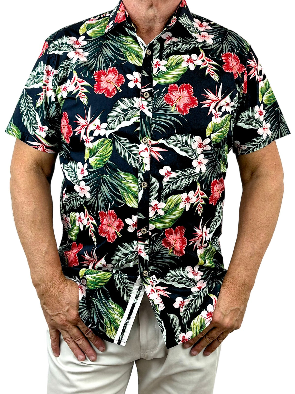 Mahalo Hawaiian Cotton S/S Shirt - Navy/Red