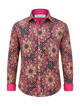 Mandala Abstract Cotton L/S Shirt - Pink