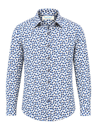 Marble Geometric Cotton L/S Shirt - White/Blue