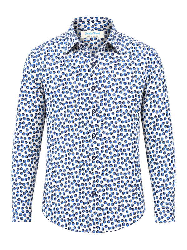 Marble Geometric Cotton L/S Shirt - White/Blue