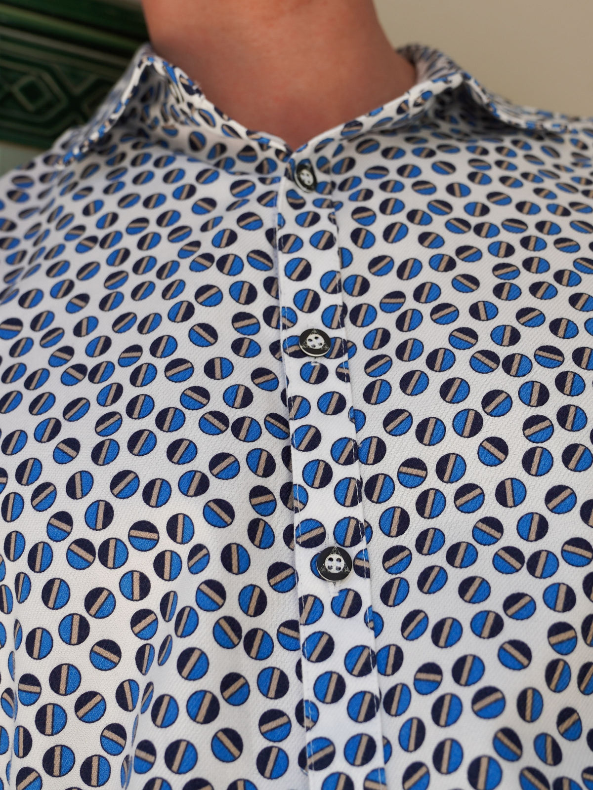 Marble Geometric Cotton L/S Shirt - White/Blue