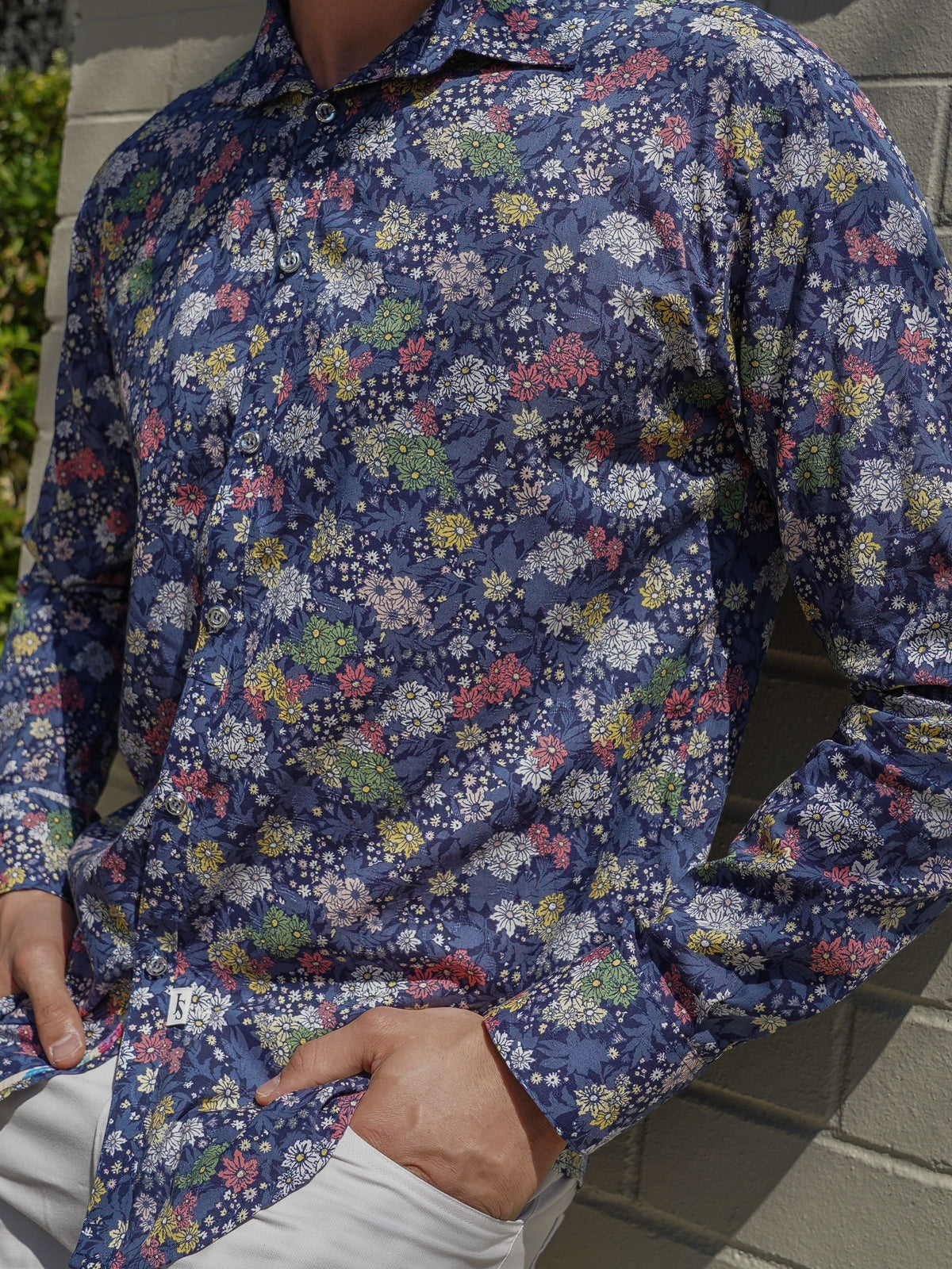 Meadow Floral Cotton L/S Shirt - Navy/Multi