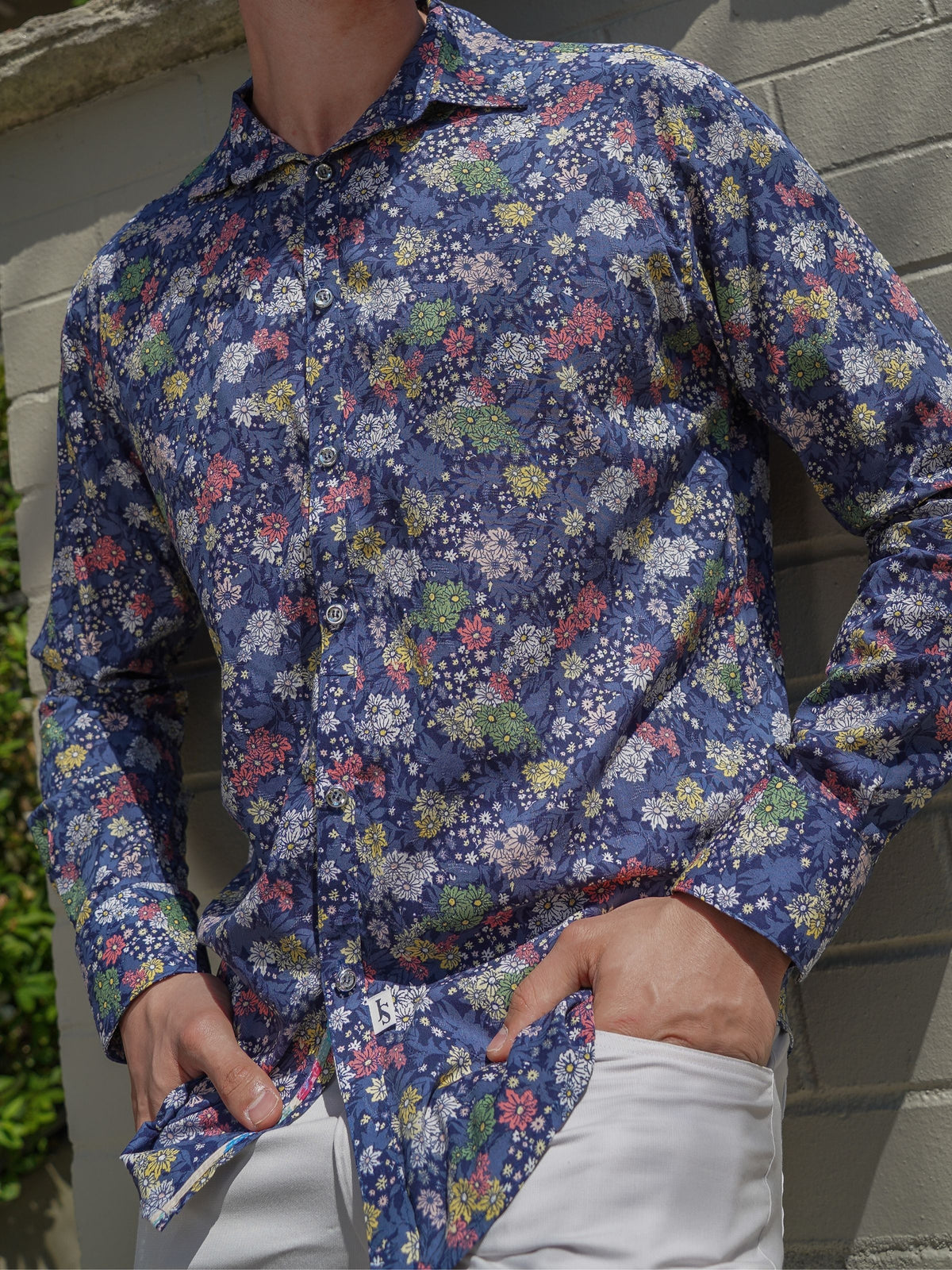 Meadow Floral Cotton L/S Shirt - Navy/Multi
