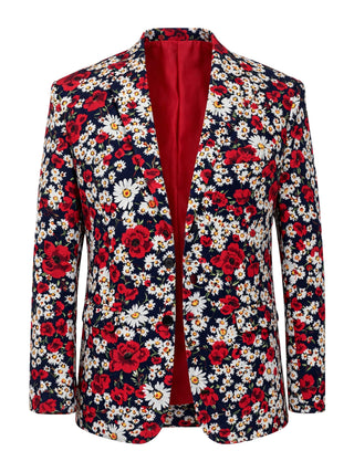 Menage Floral Cotton Jacket - Red/Navy