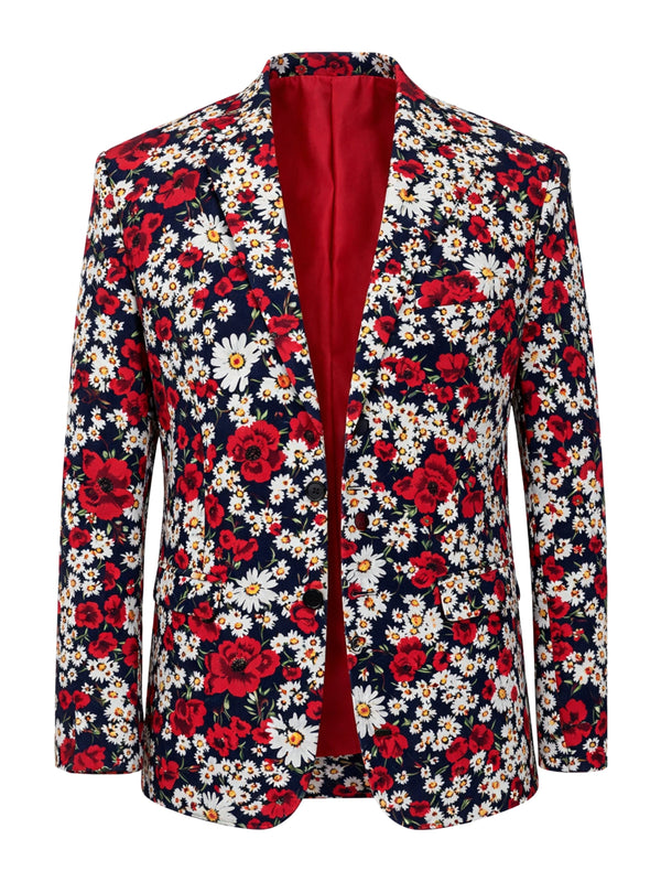 Menage Floral Cotton Jacket - Red/Navy