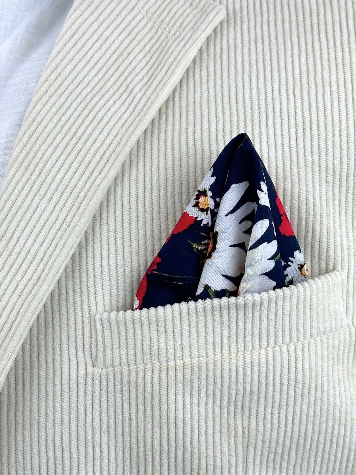 Menage Cotton Pocket Square - Red/Navy