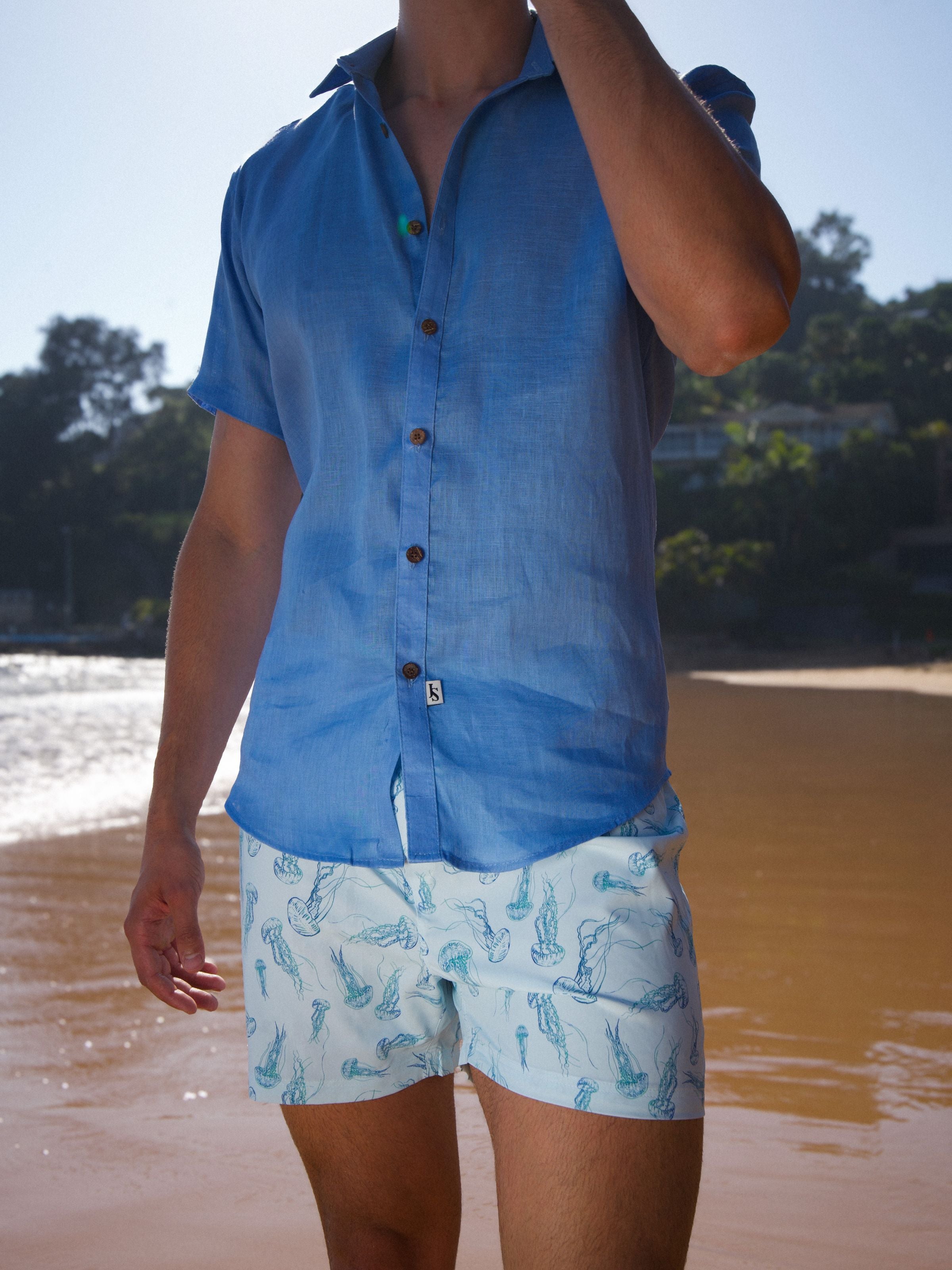 Byron Bay Sky Blue Linen S/S Shirt