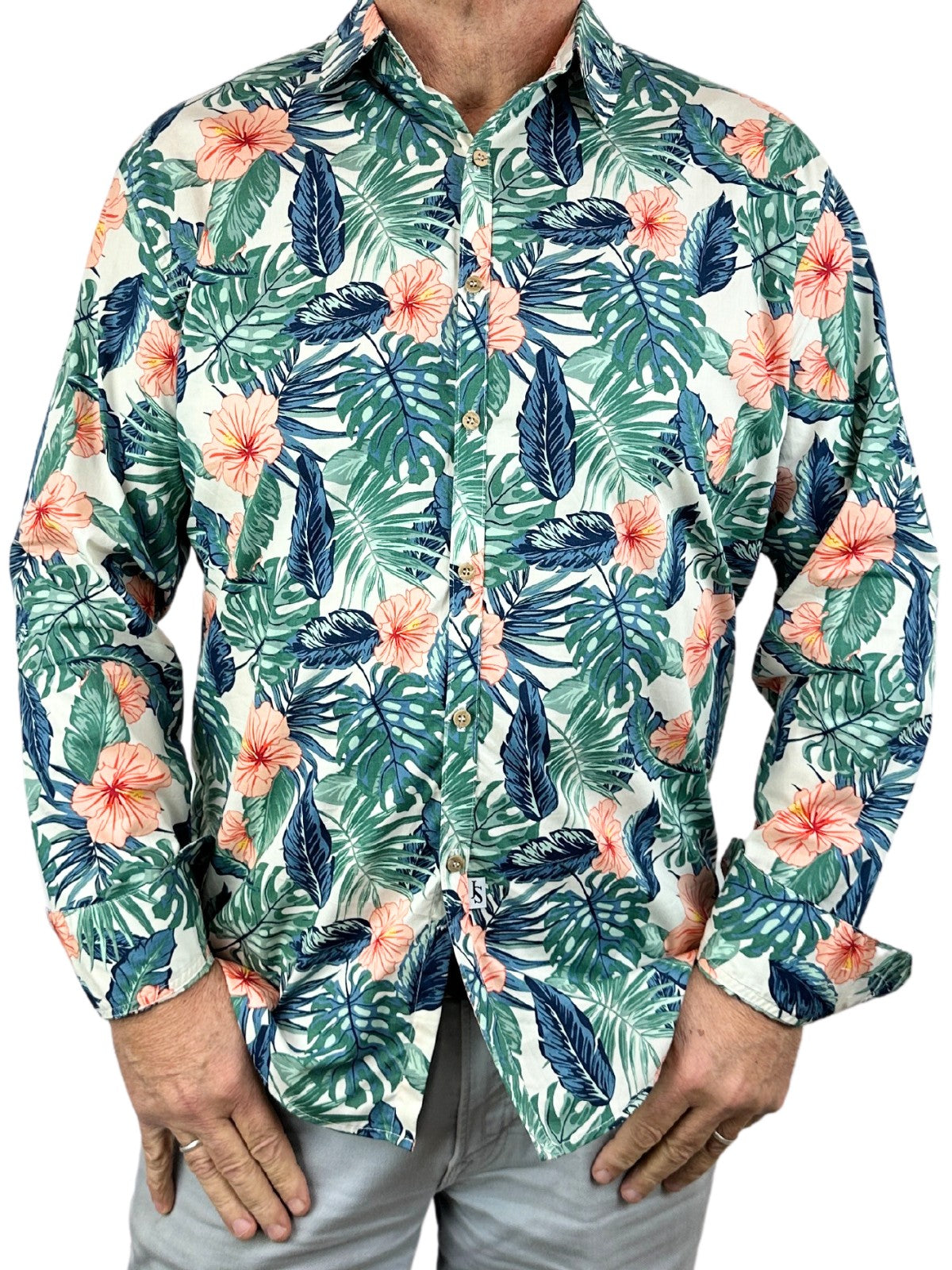 Moana Hawaiian Cotton L/S Shirt - Peach