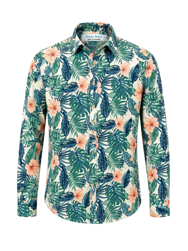 Moana Hawaiian Cotton L/S Shirt - Peach