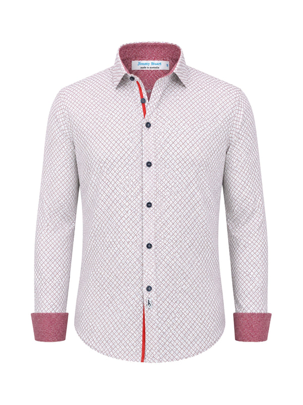 Monarch Geometric Cotton L/S Shirt - Red/White