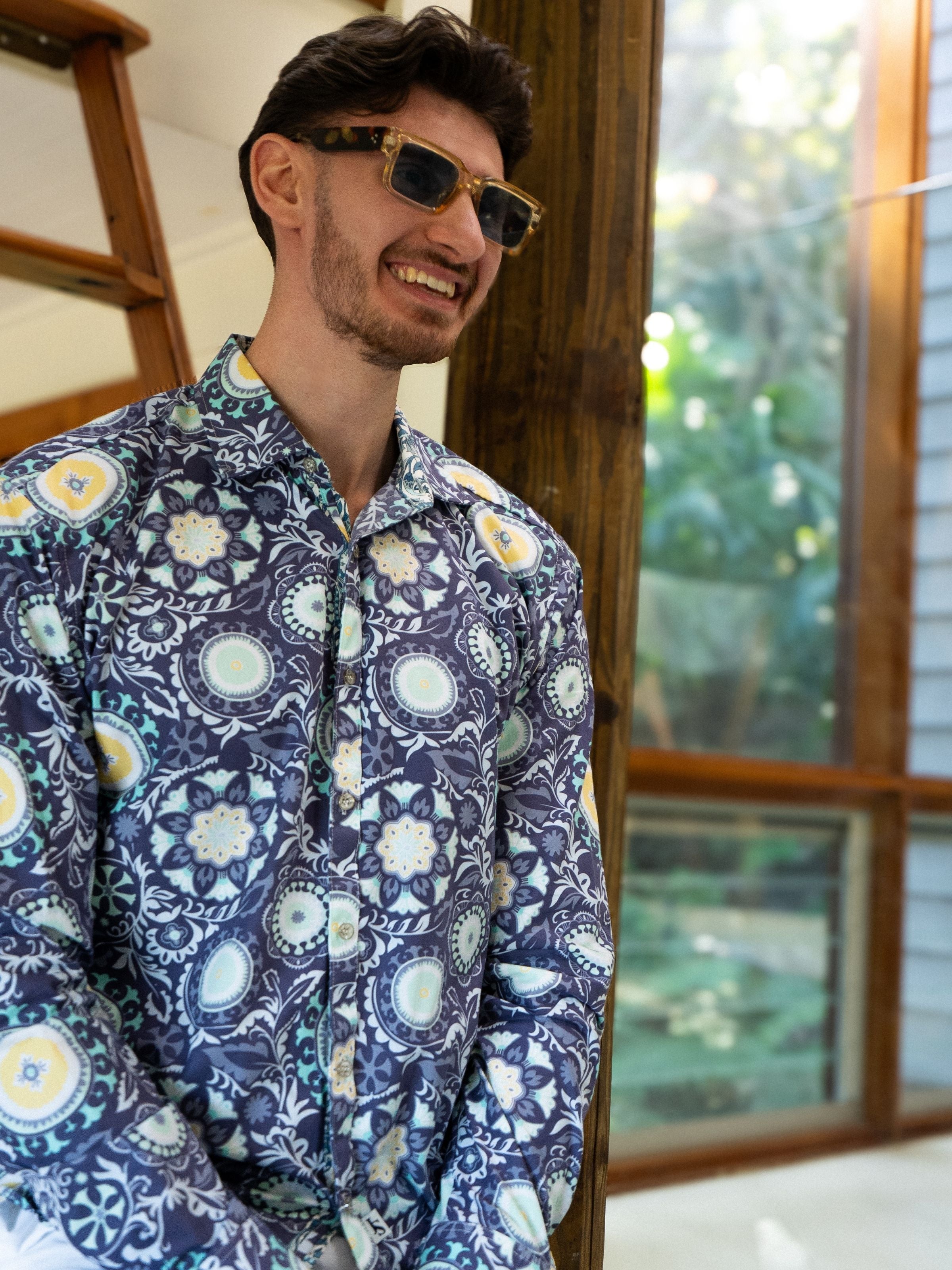 Moonshine Abstract L/S Shirt - Blue