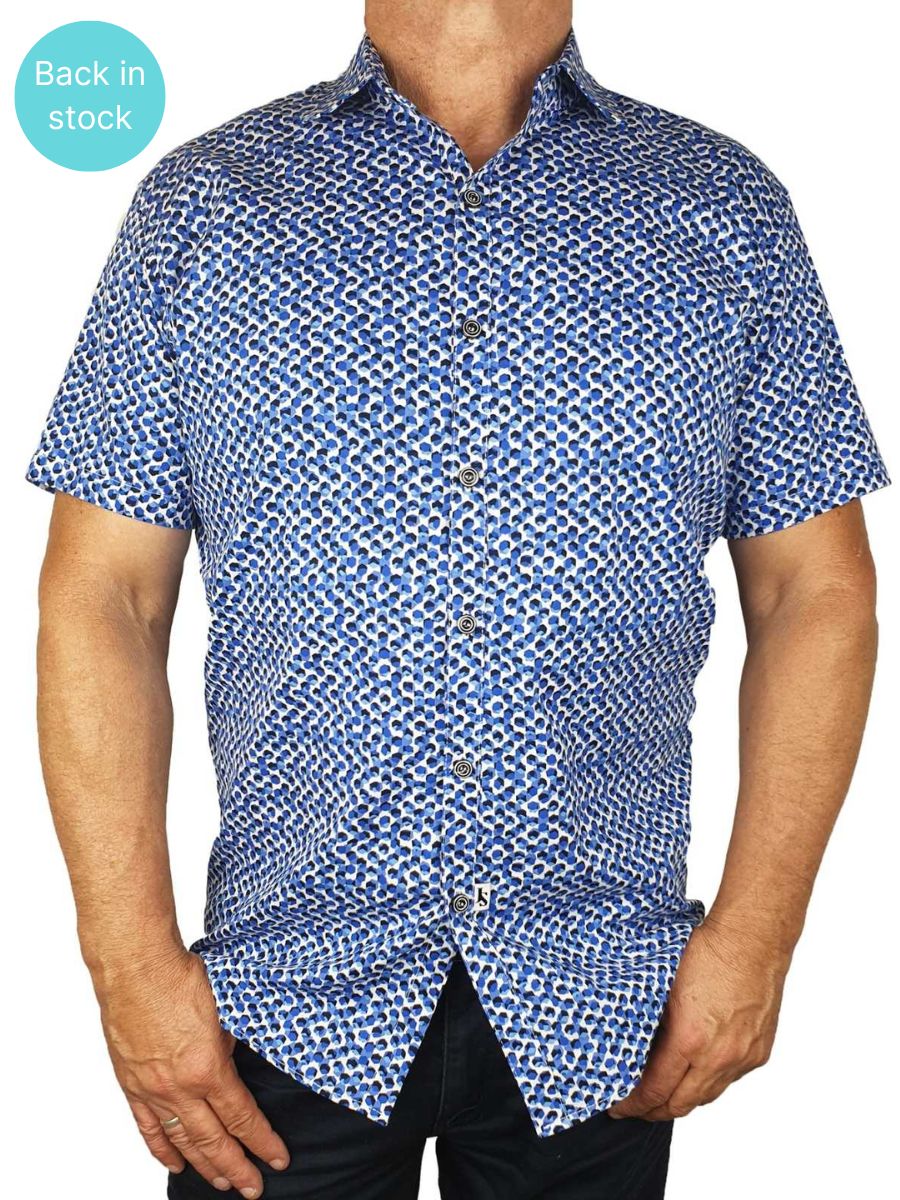 NYC Geometric Cotton S/S Shirt - Blue/Black