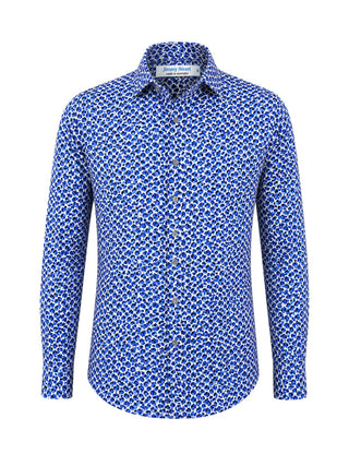 NYC Geometric Cotton L/S Big Mens Shirt - Blue/Black