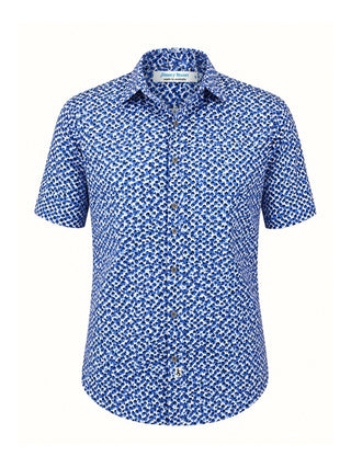 NYC Geometric Cotton S/S Shirt - Blue/Black