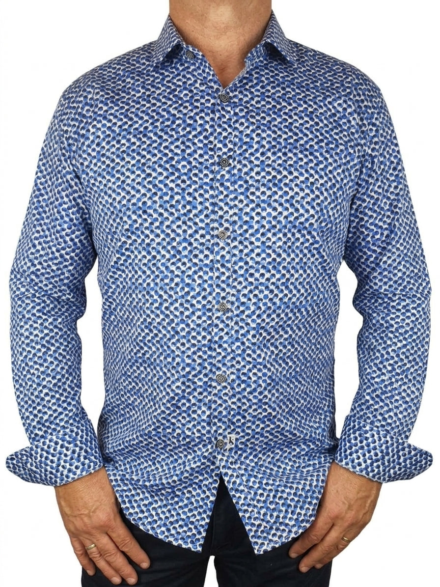 NYC Geometric Cotton L/S Shirt - Blue/Black