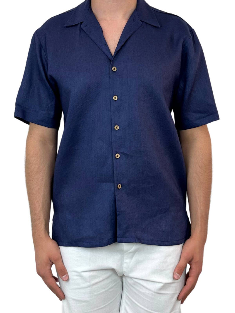 Byron Bay Navy Linen S/S Big Mens Shirt