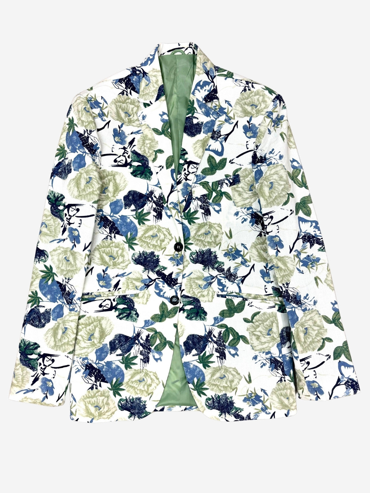 Niseko Floral Linen Jacket - White/Green/Blue