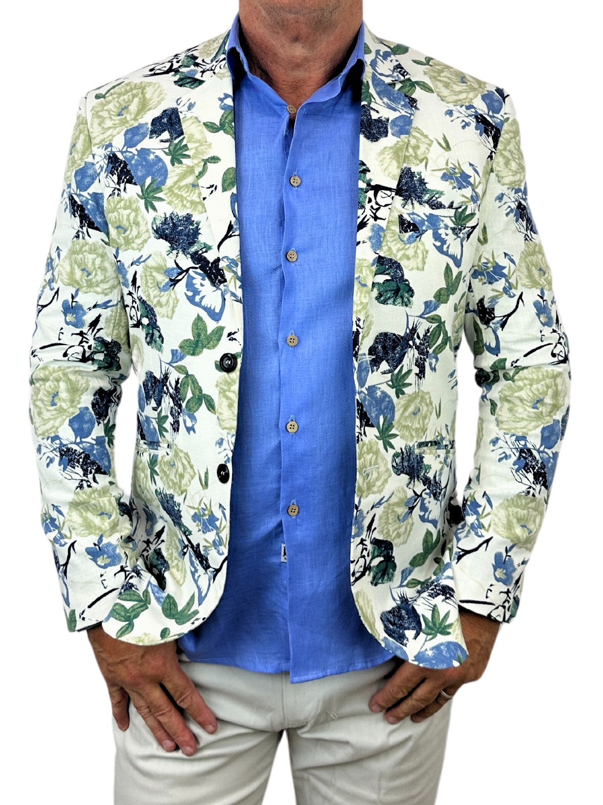 Niseko Floral Linen Jacket - White/Green/Blue