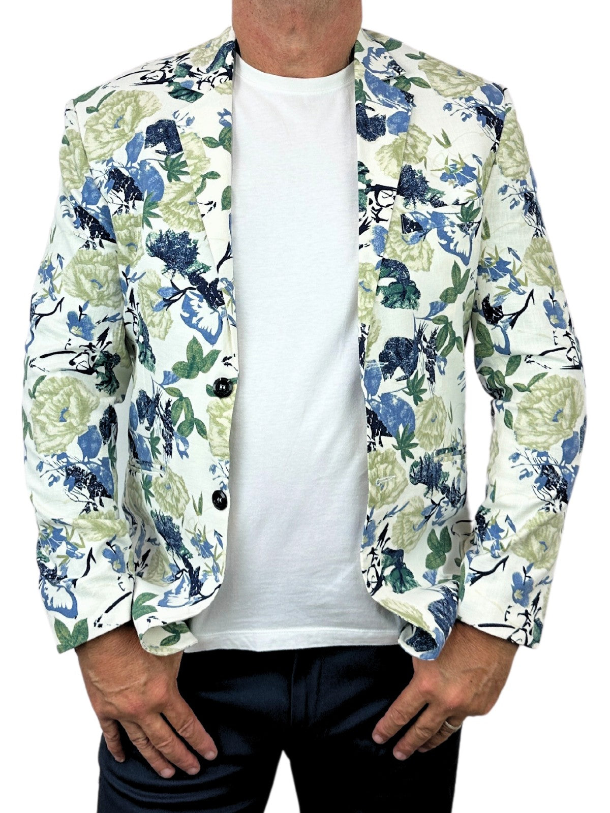 Niseko Floral Linen Jacket - White/Green/Blue