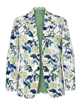 Niseko Floral Linen Jacket - White/Green/Blue