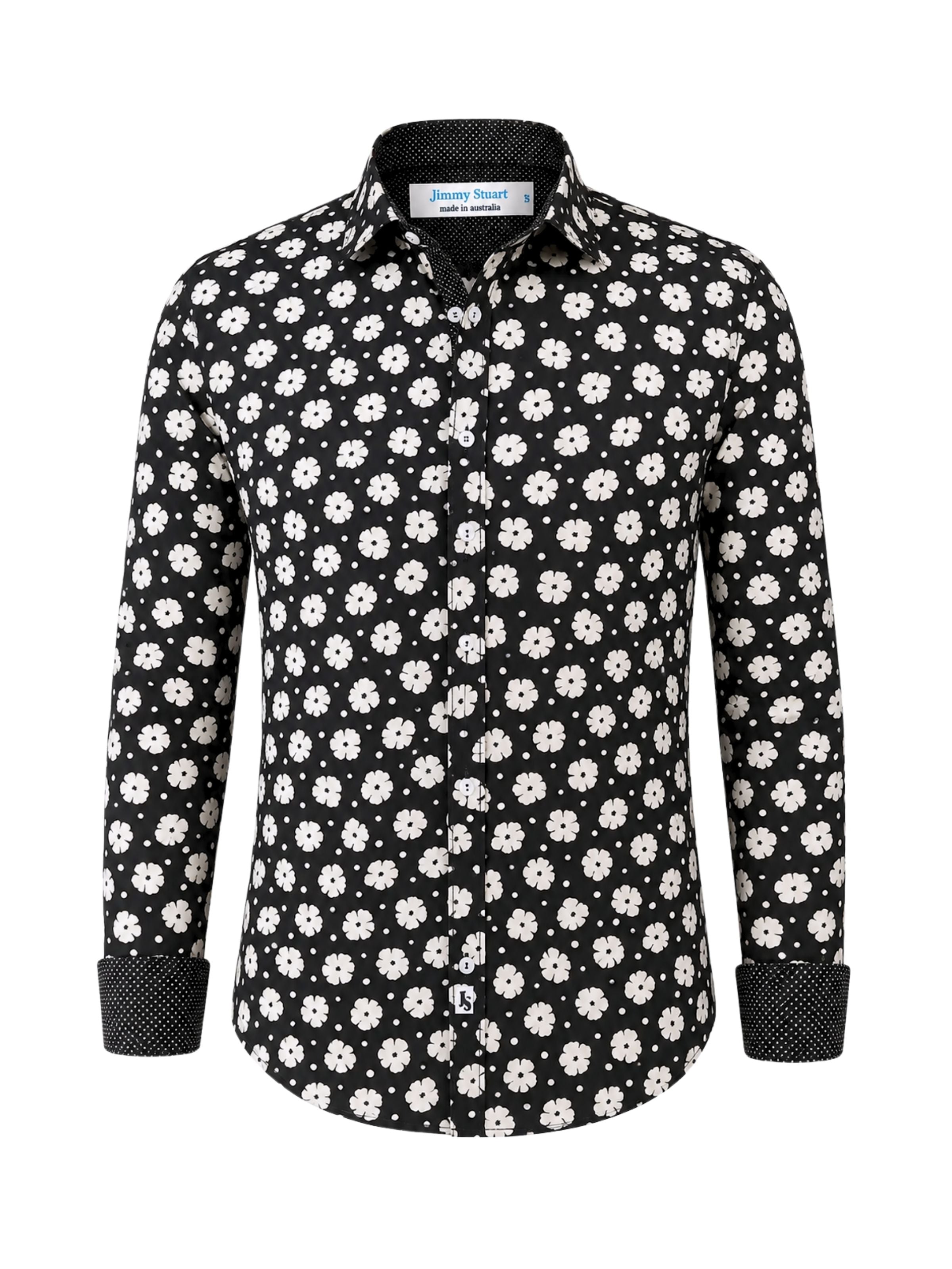 Noir Floral Cotton L/S Big Mens Shirt - Black/Cream