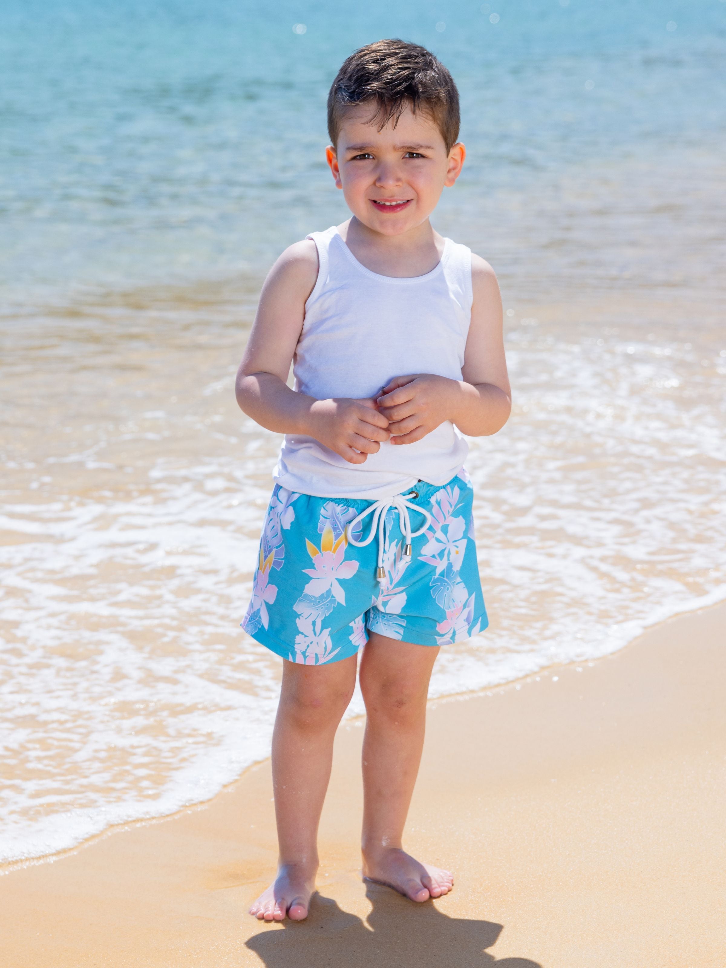 Noosa Floral Boy Kids Swim Short - Blue