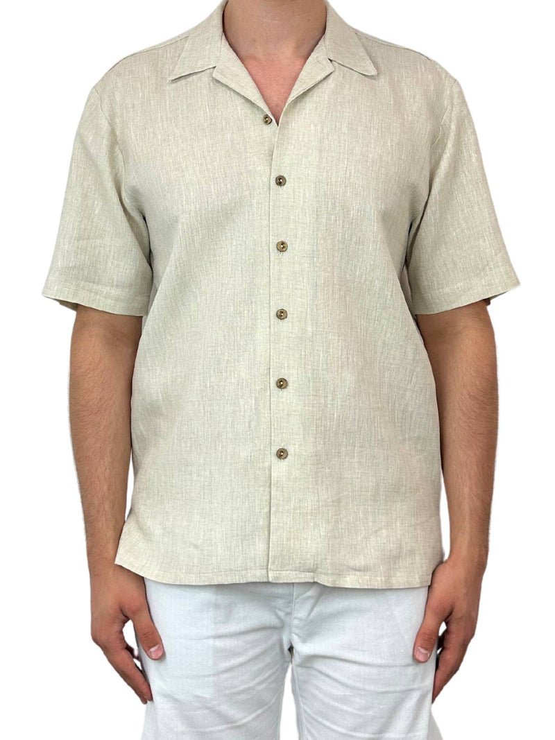 Byron Bay Oatmeal Linen S/S Big Mens Shirt