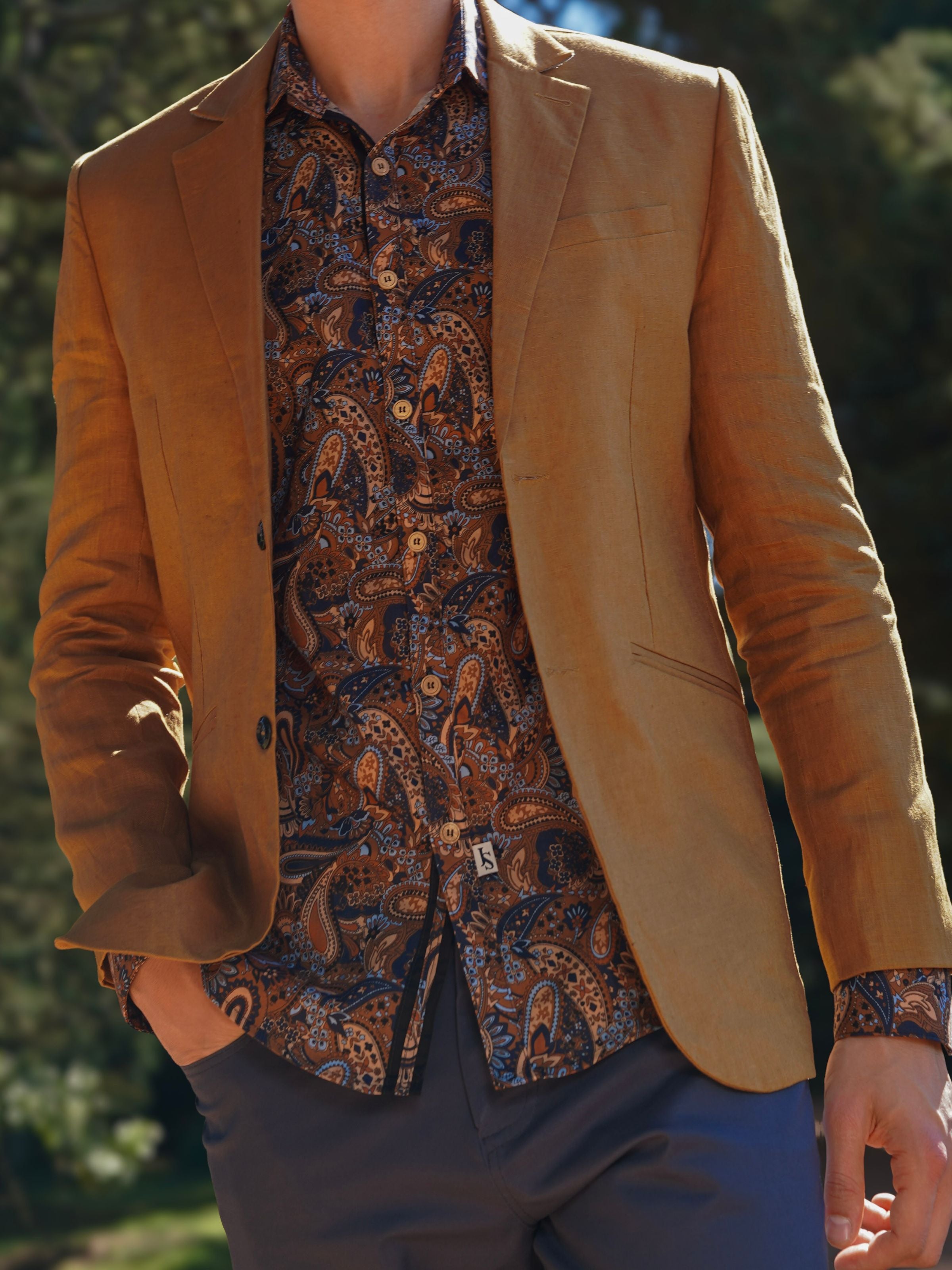 Old World Paisley Cotton L/S Shirt - Brown