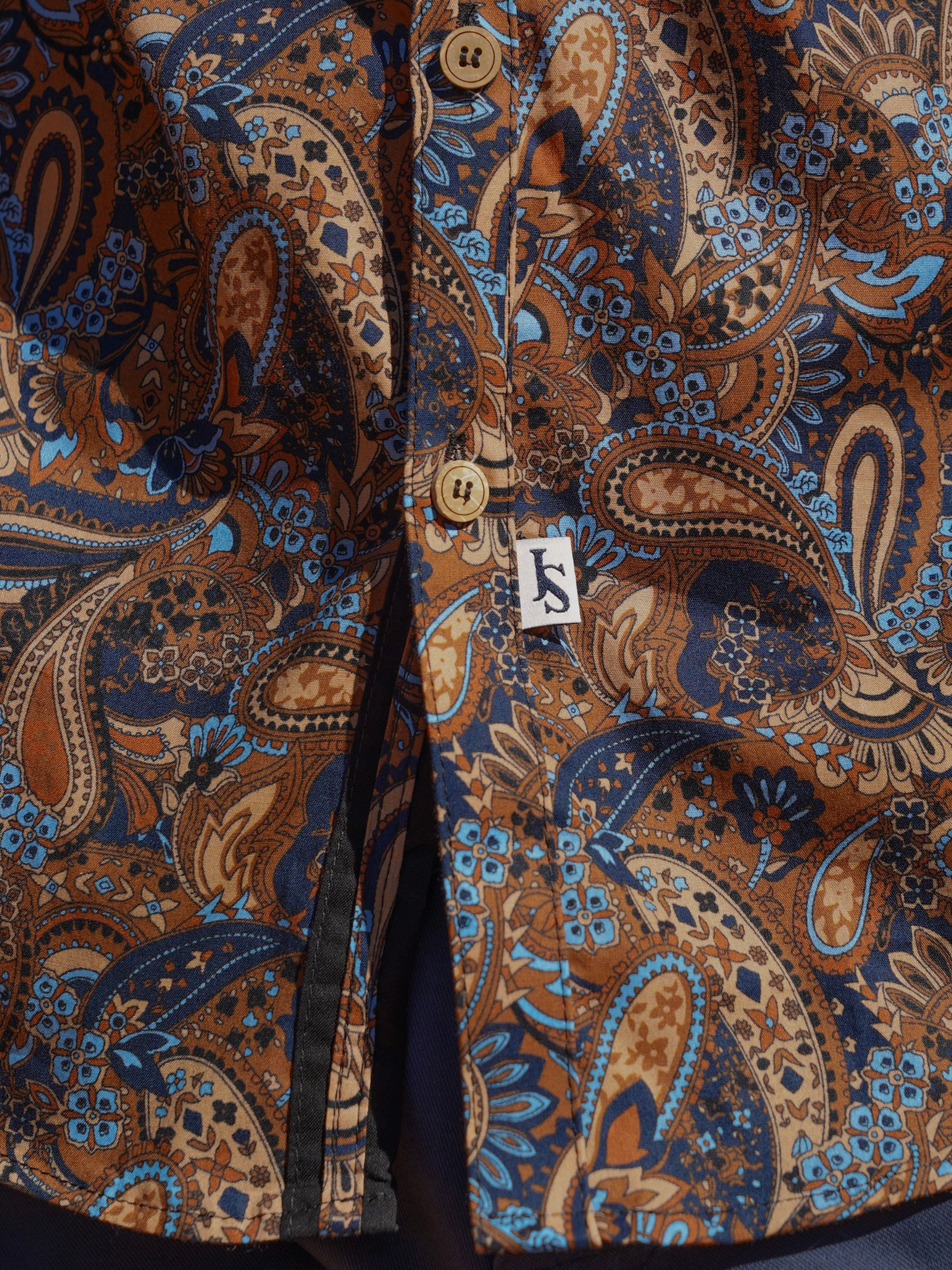 Old World Paisley Cotton L/S Shirt - Brown