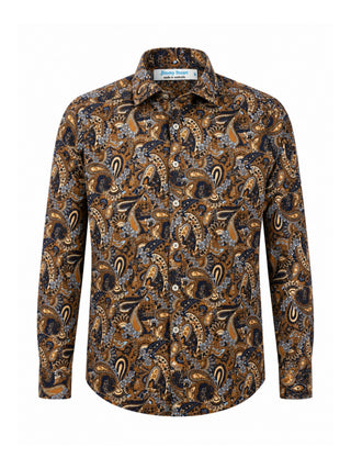Old World Paisley Cotton L/S Shirt - Brown