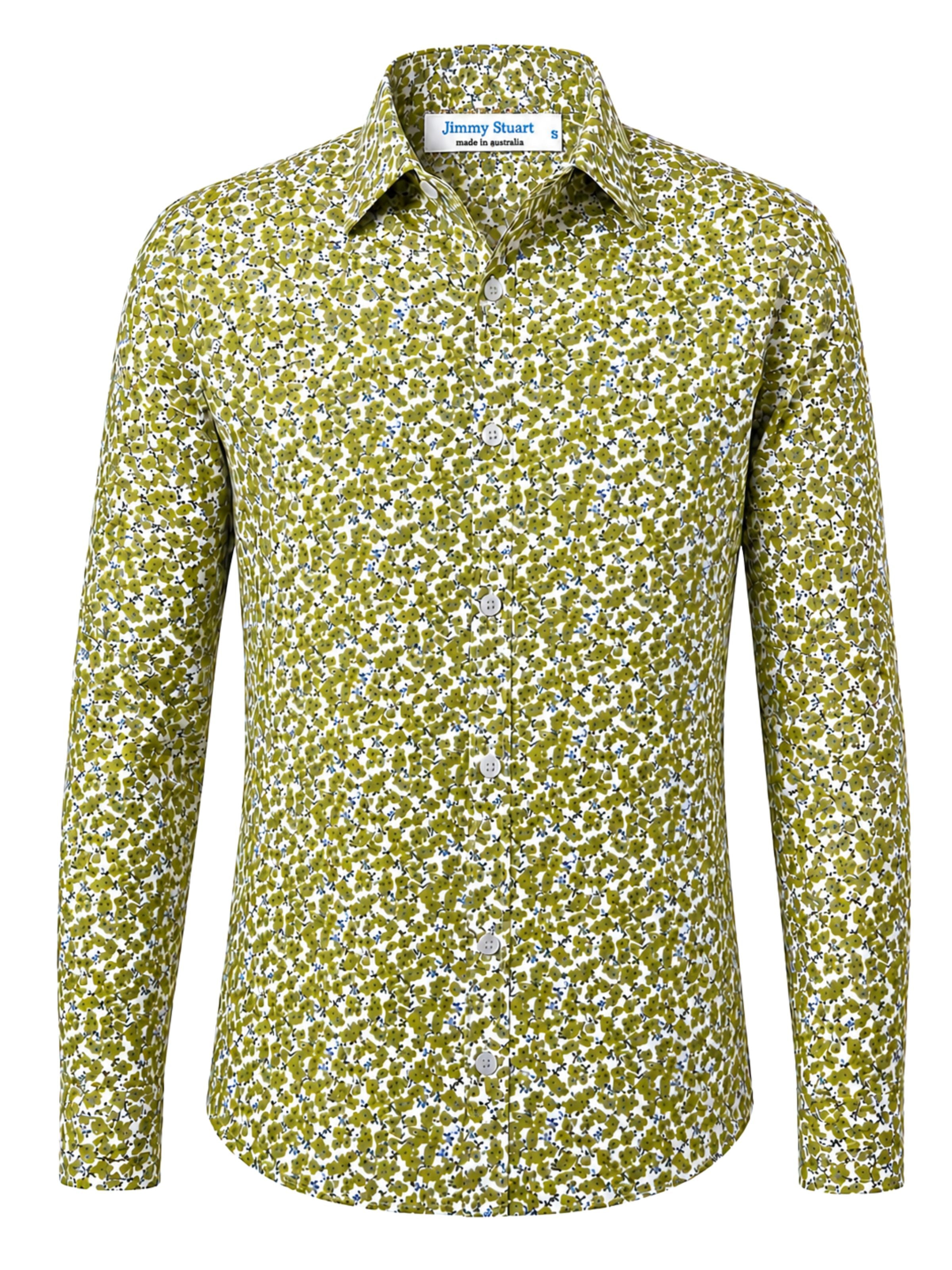 Orchid Floral Cotton Big Mens Long Sleeve - Green