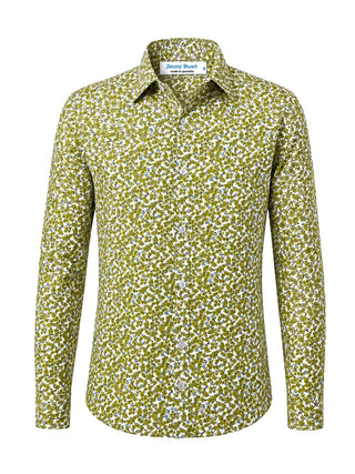 Orchid Floral Cotton Big Mens L/S Shirt - Green