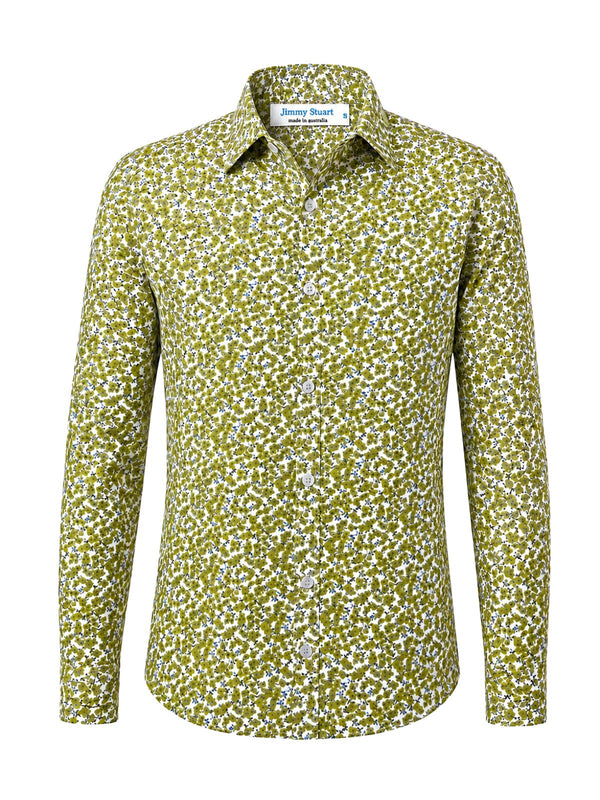 Orchid Floral Cotton Big Mens L/S Shirt - Green