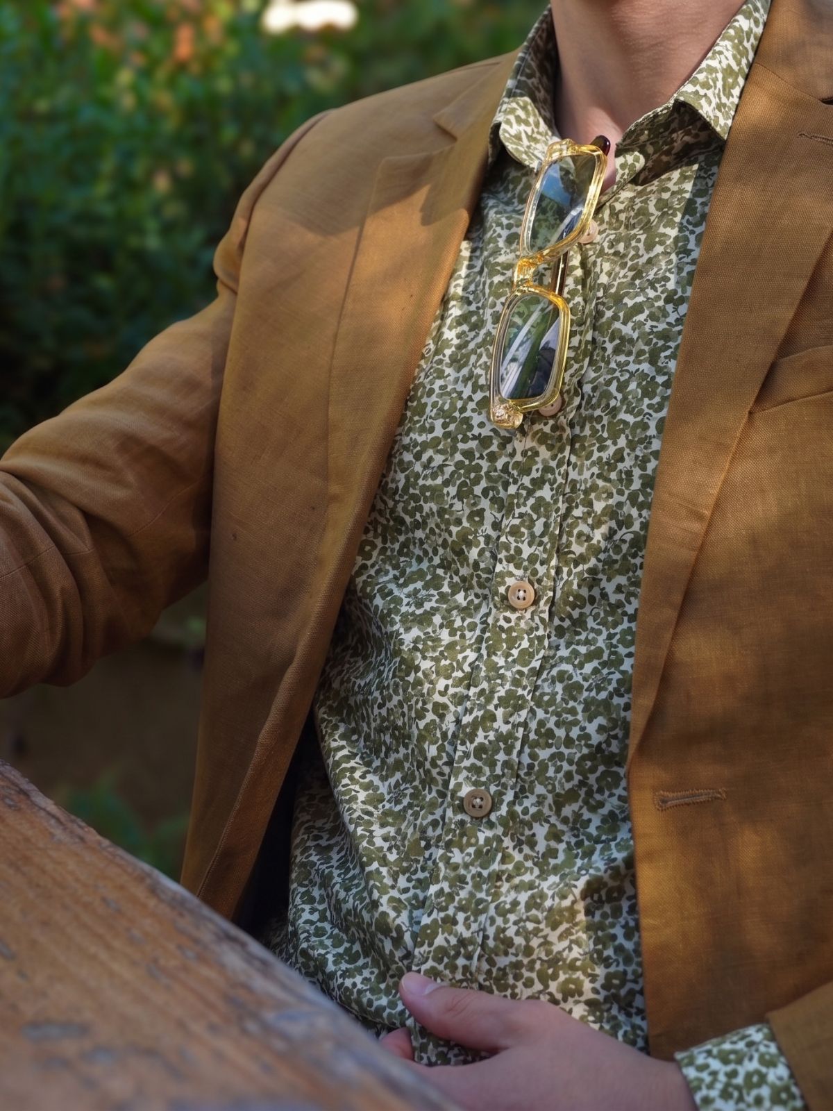 Orchid Floral Cotton Big Mens Long Sleeve - Green