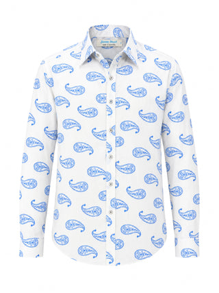 Overcast Paisley Cotton L/S Shirt - White/Blue