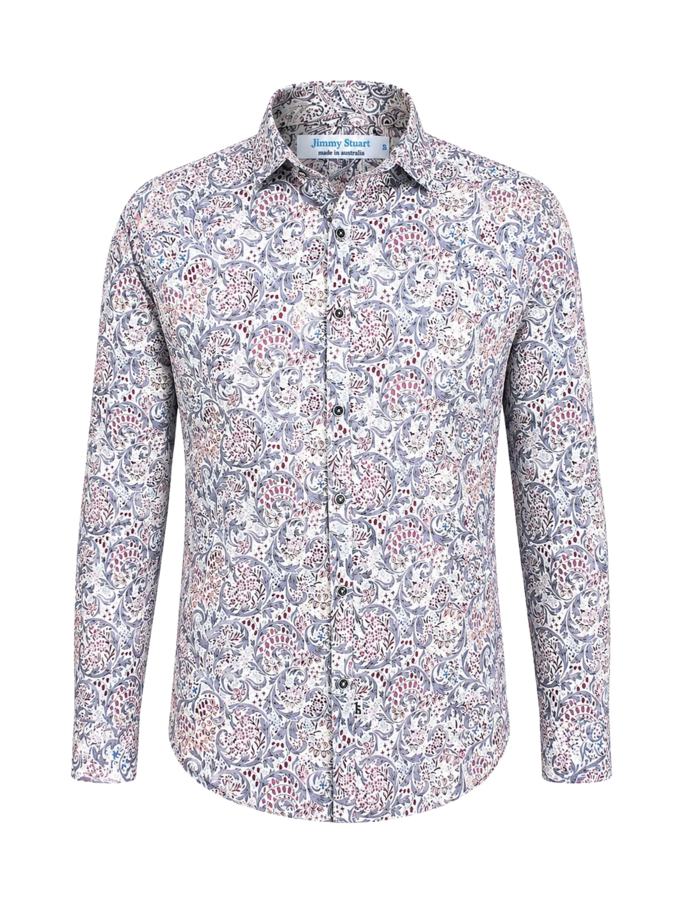 Pacific Abstract Cotton L/S Shirt - Red