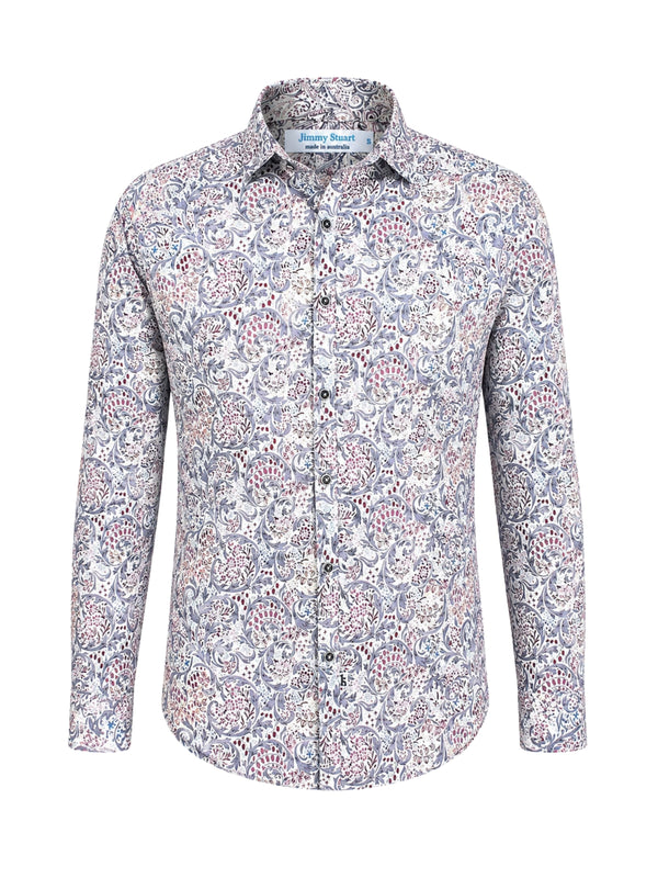 Pacific Abstract Cotton L/S Shirt - Red