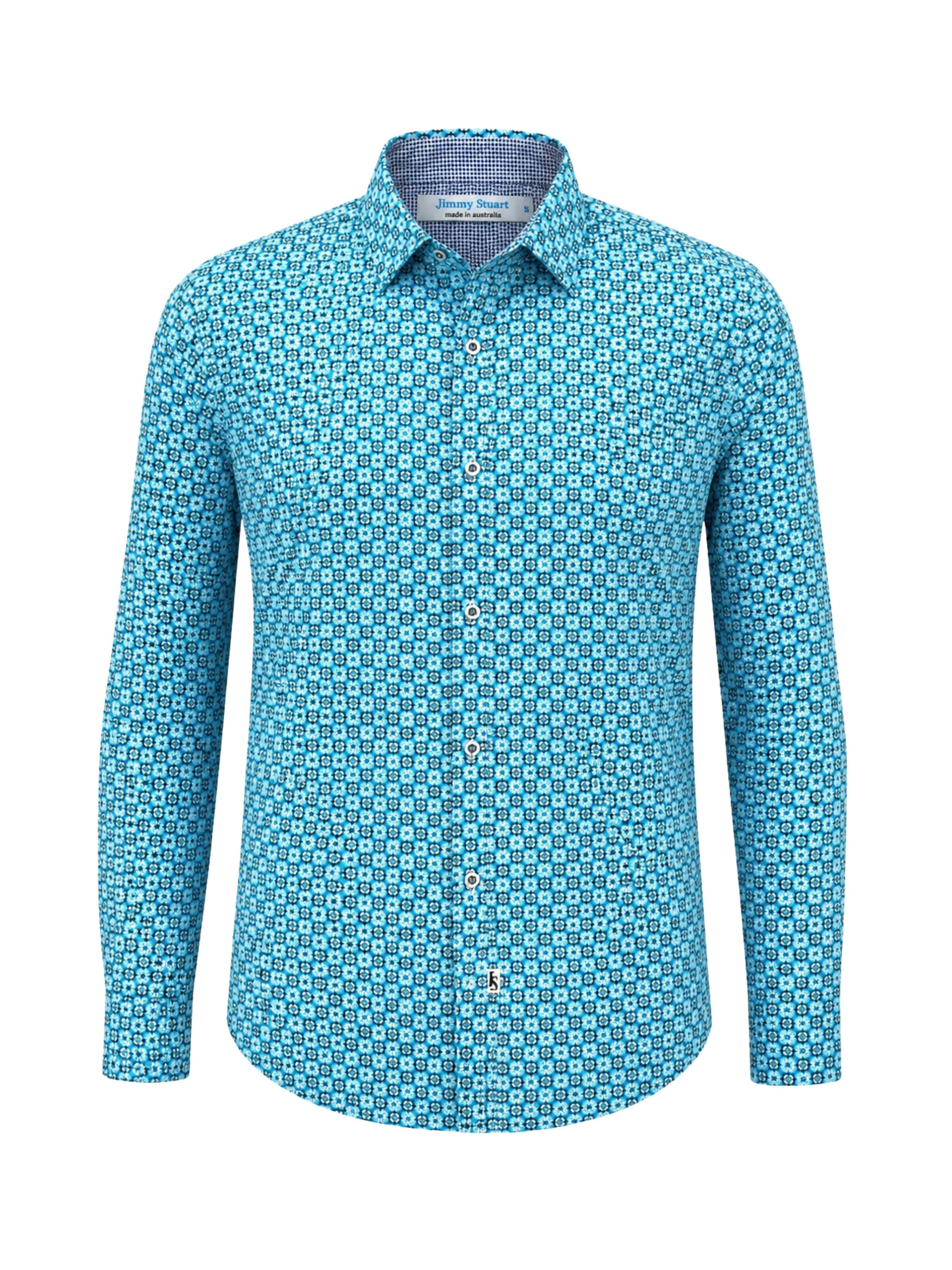 Palm Springs Abstract Cotton L/S Shirt - Blue