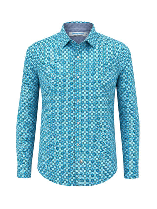 Palm Springs Abstract Cotton L/S Shirt - Blue