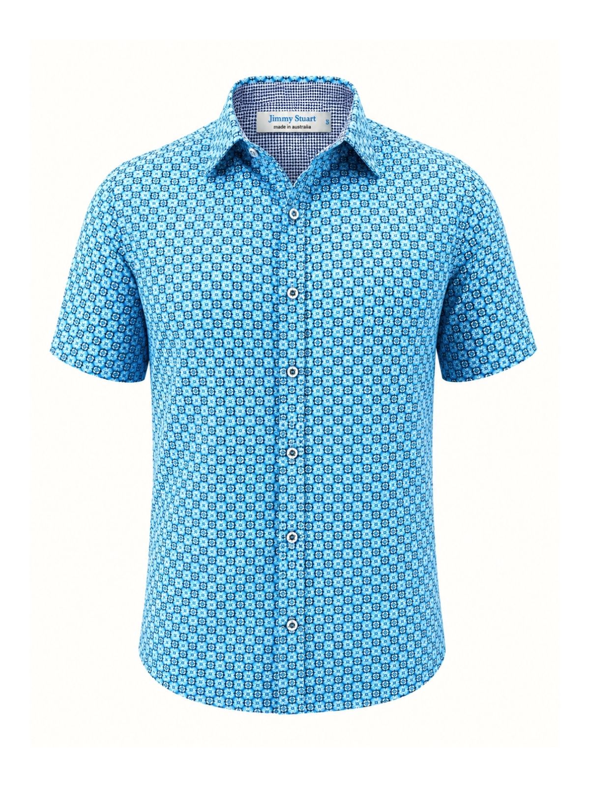 Palm Springs Abstract Cotton S/S Big Mens Shirt - Blue