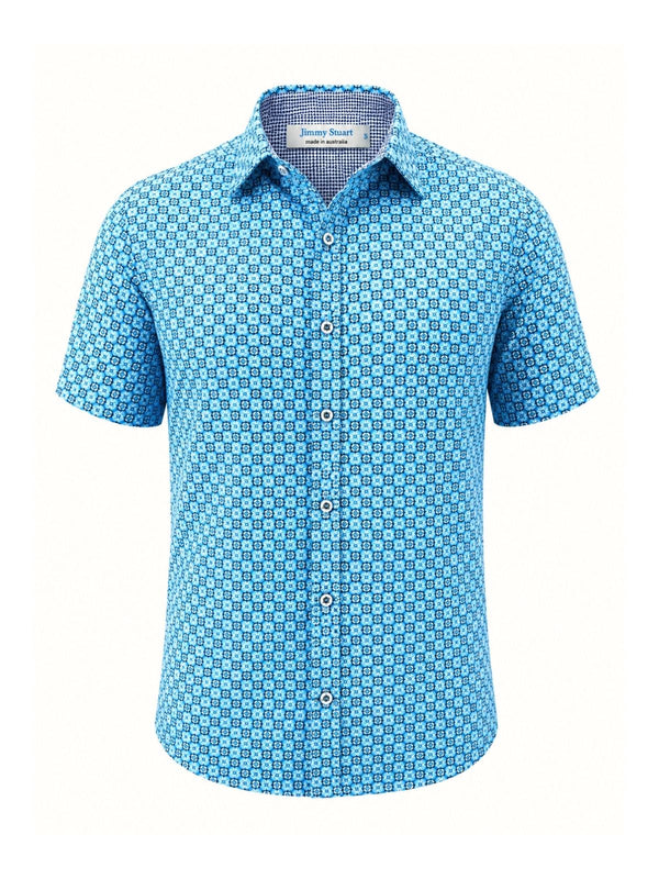 Palm Springs Abstract Cotton S/S Big Mens Shirt - Blue
