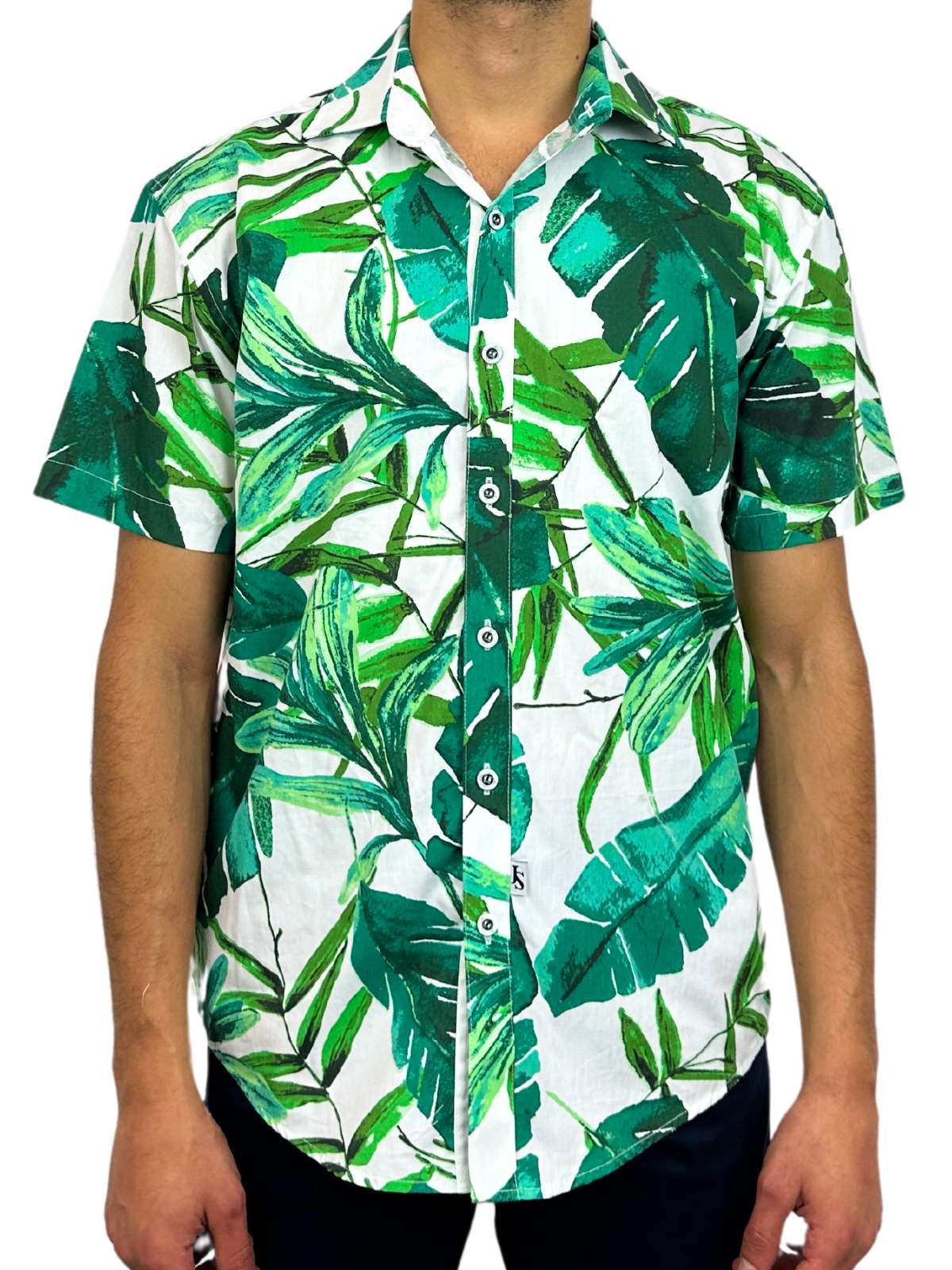 Palmgrove Floral Cotton S/S Big Mens Shirt - Green