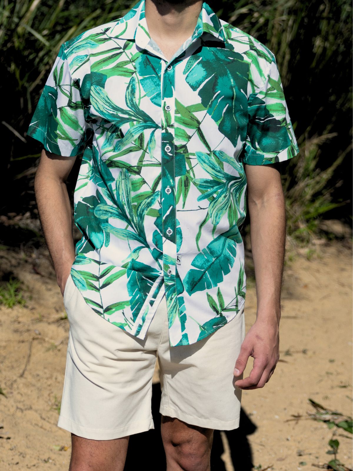 Palmgrove Floral Cotton S/S Shirt - Green