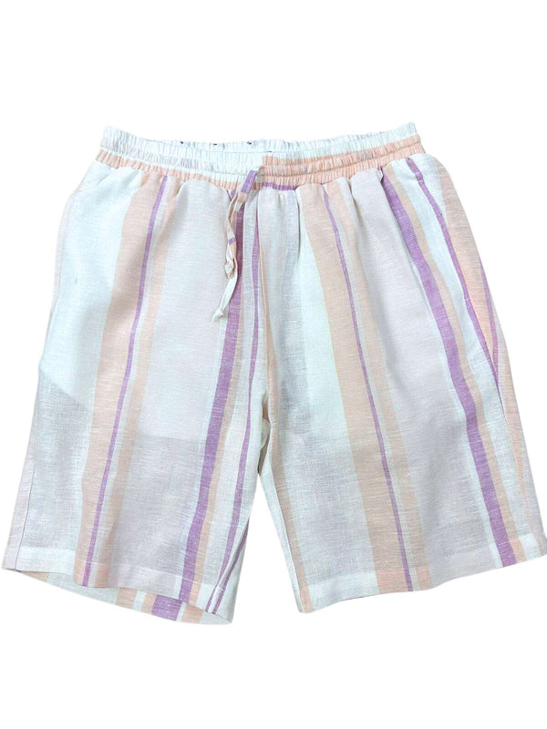 Panama Stripe Linen Short - White/Orange/Purple