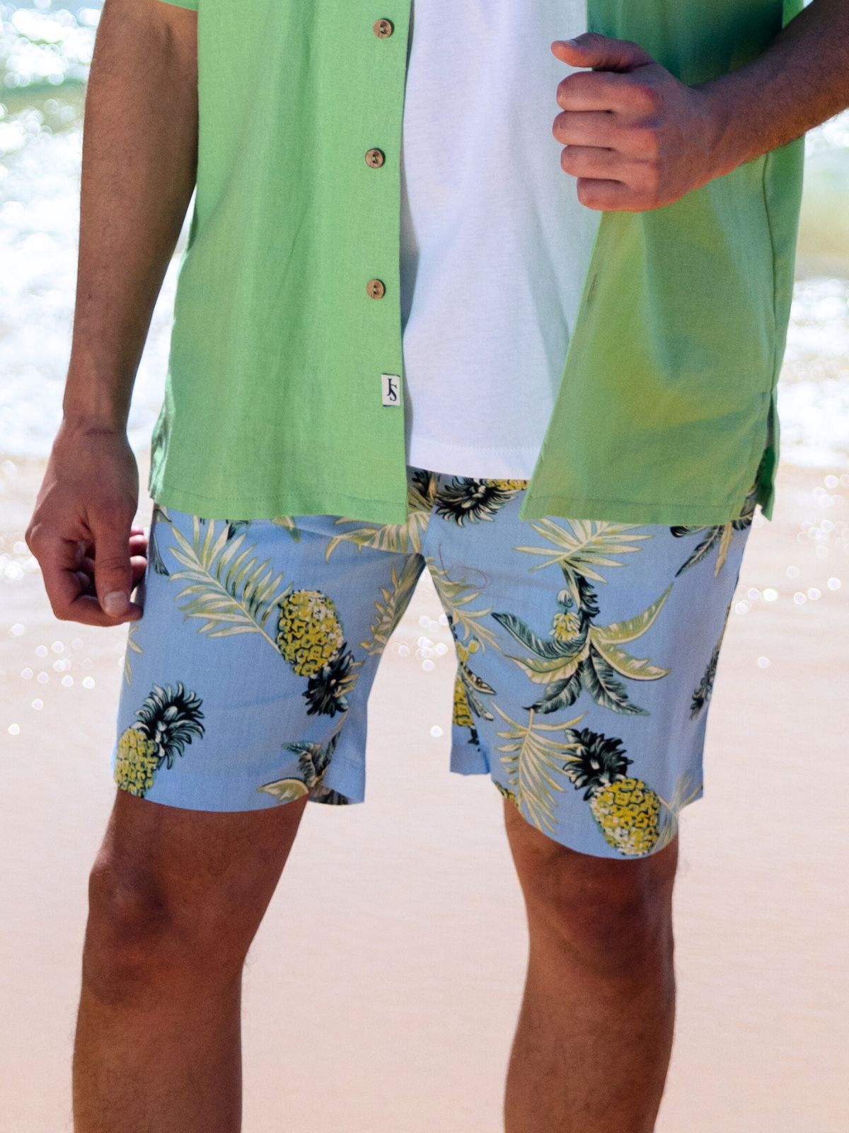 Pina Colada Hawaiian Cotton Short - Blue