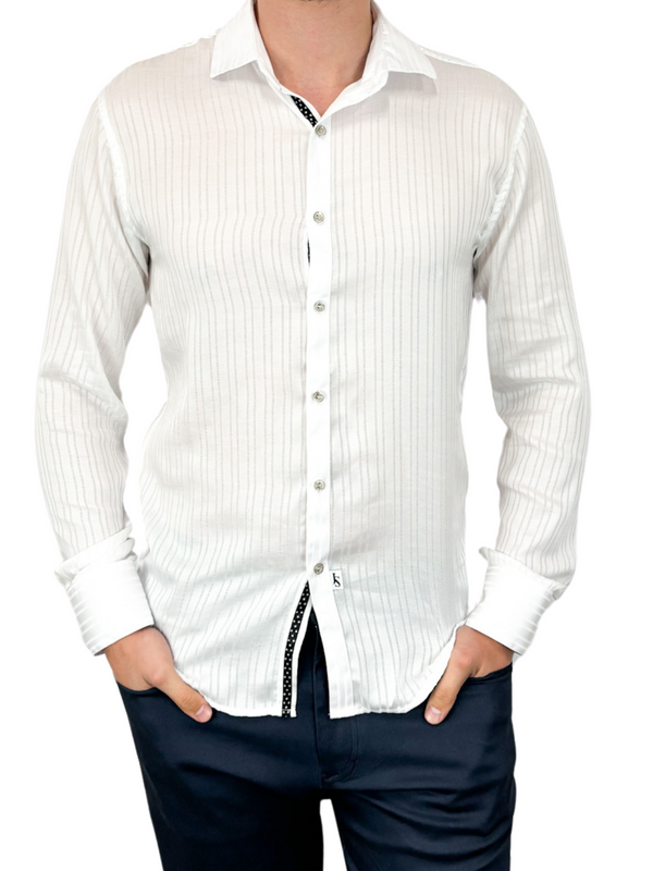 Polar Plain Sheer Cotton L/S Mens Shirt -  White