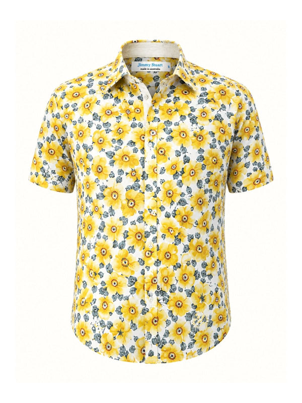 Poppy Floral Cotton S/S Shirt - Yellow