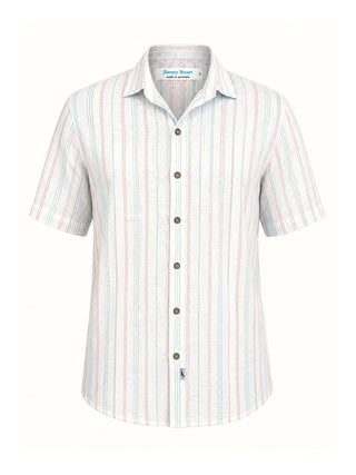Positano Stripe Linen S/S Shirt - Blue/Pink/White