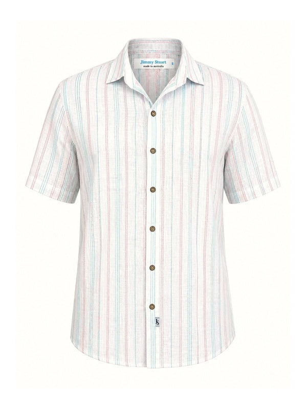 Positano Stripe Linen S/S Shirt - Blue/Pink/White